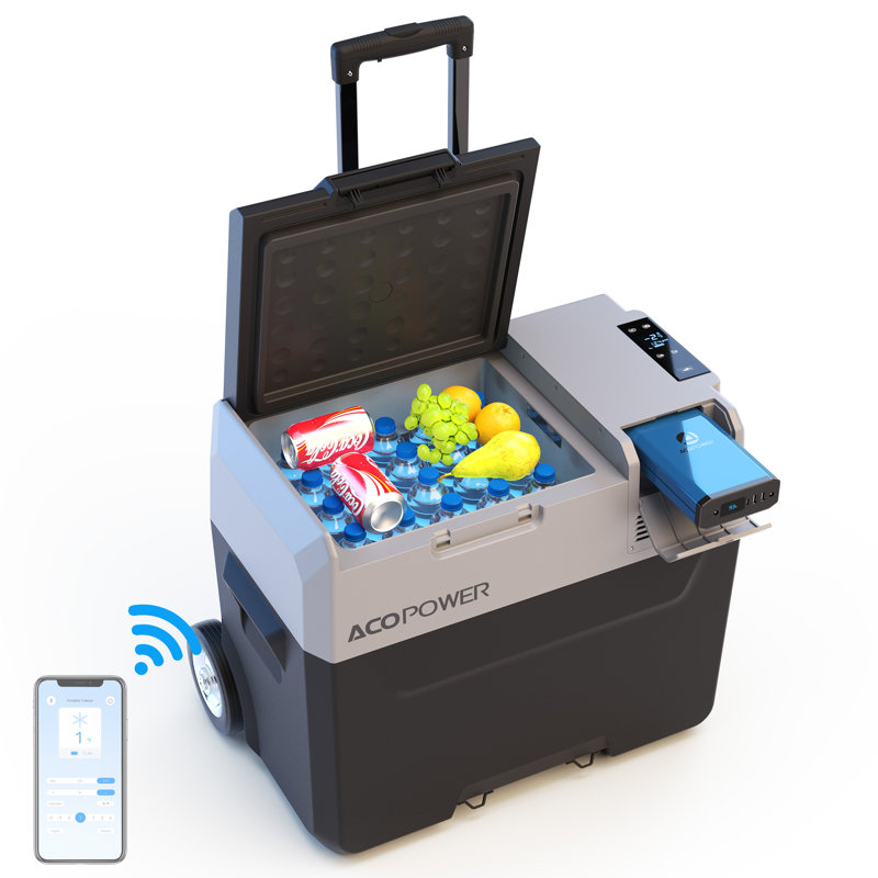 42Qt Portable Refrigerator Freezer Car Freezer with Battery and 6'' off-Road Wheels, 12V,45W Cooler Freezer,Low Noise,1 Year Warranty