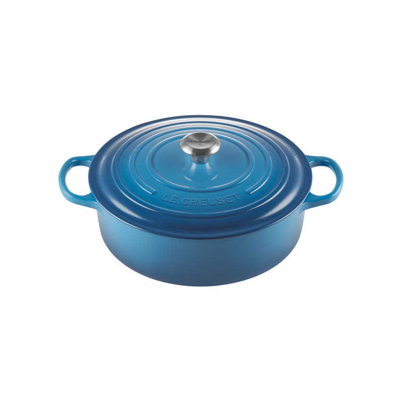 Marseille Blue Enameled Cast Iron Round Dutch Oven, 6.75 Qt