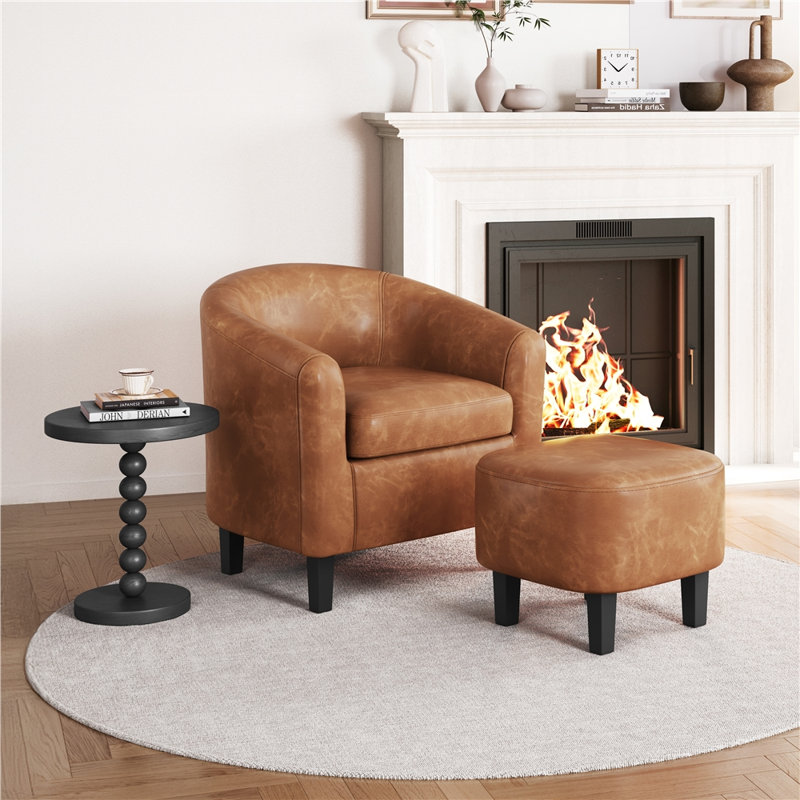 Fauteuil demi-tonneau avec repose-pieds Andina, Brun