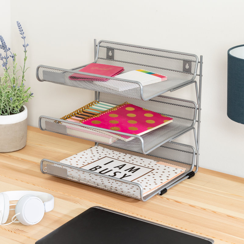 Wayfair Basics® Blough 3 Tier File Folder Sorter, Silver