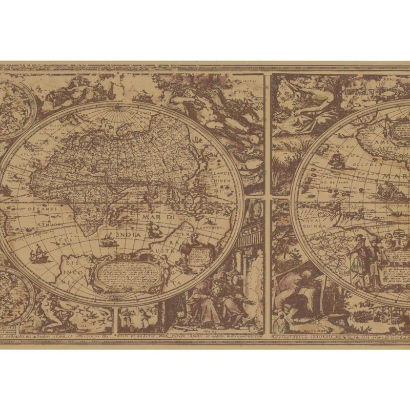 Bordure de papier peint Knighton Globe L 15 pi x l 13,5 po, Brun