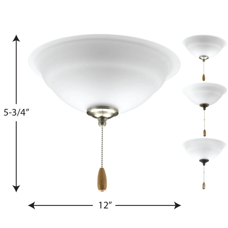 Bowl 2 - Light Universal Ceiling Fan Bowl Light Kit, Brushed Nickel/White
