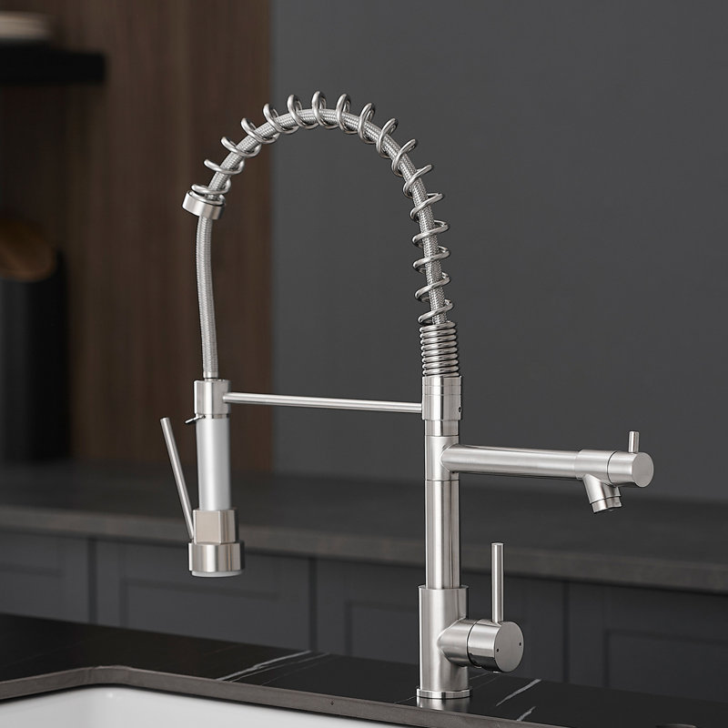 Robinet de cuisine en acier inoxydable avec tirette, nickel brossé, robinet à finition sanitaire, duvet, conception avancée