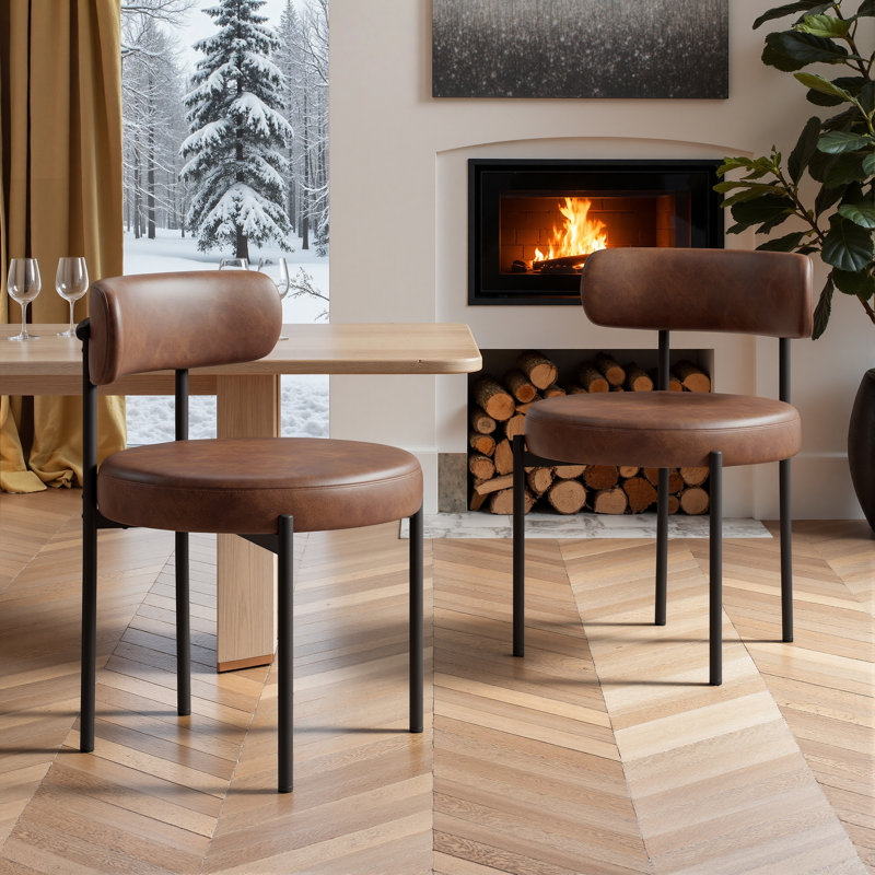 48.3cm H Leather Upholstered Metal Side Chair, 2, Brown