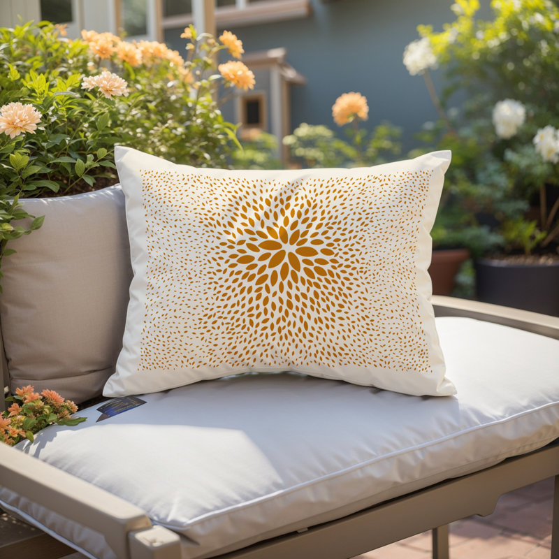 Housse et insert de coussin rectangulaire intérieur / extérieur en polyester filé Bavière, Orange/Crème