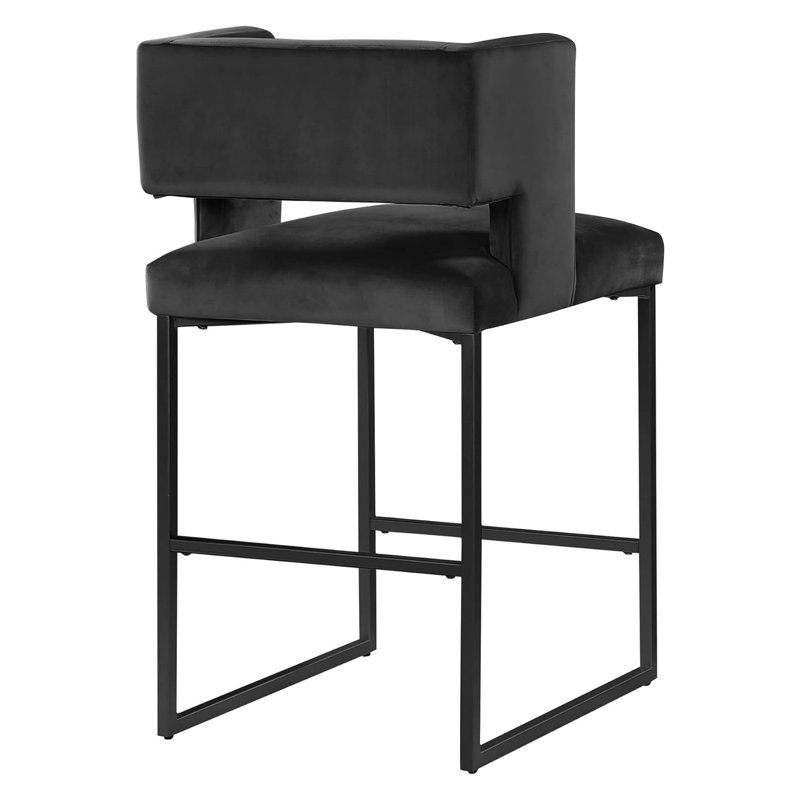 Ensemble de 2 tabourets à hauteur de comptoir moderne 27 po avec revêtement en velours et pieds en métal noir Modern, Noir