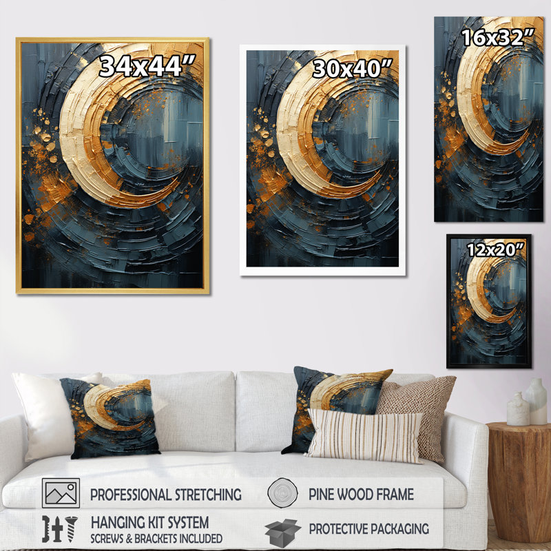 Impression sur toile Golden Twilight Spiral I - Abstract Spirals, Cadre photo noir, H 32 po x l 24 po x P 1 po