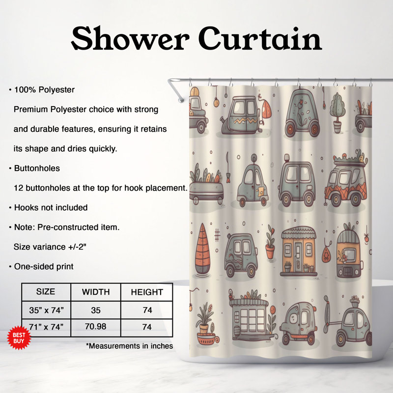 Compact Autos - Rideau de douche Premium, H 74 po x l 71 po