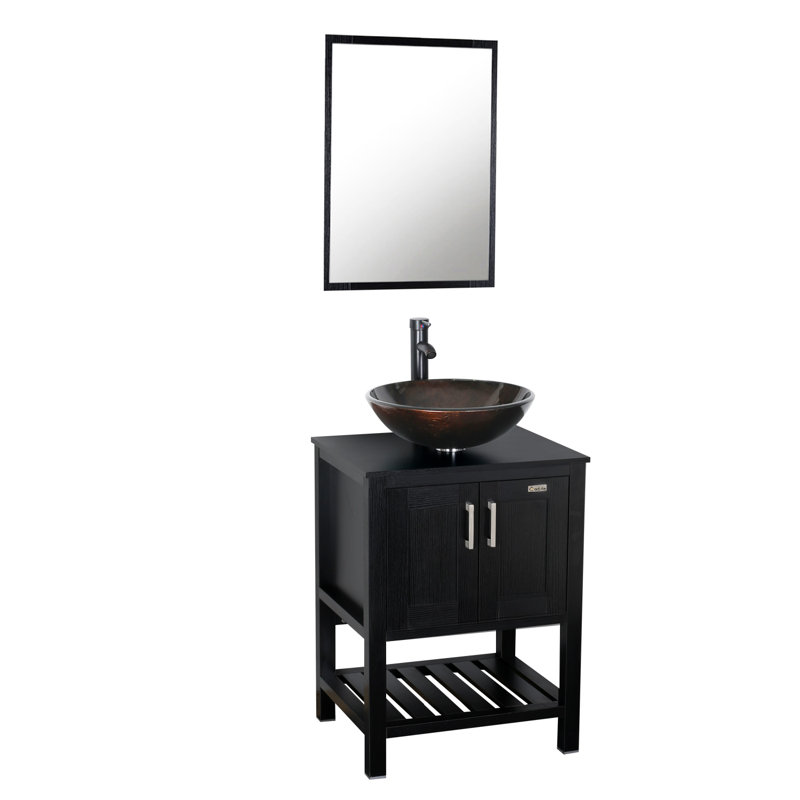 24'' Narrow Depth Single Bathroom Vanity Set with Mirror, Black