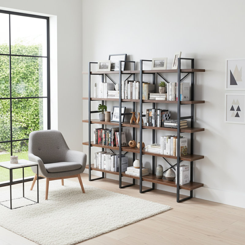 Bibliothèque en acier H 71,06 po x l 70,86 po, Brun / noir