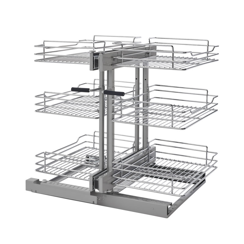 Rev-A-Shelf Steel Three-Tier Pullout Organizer with Soft-Close for Full-Height Blind Corner Kitchen Cabinets , 15" W 