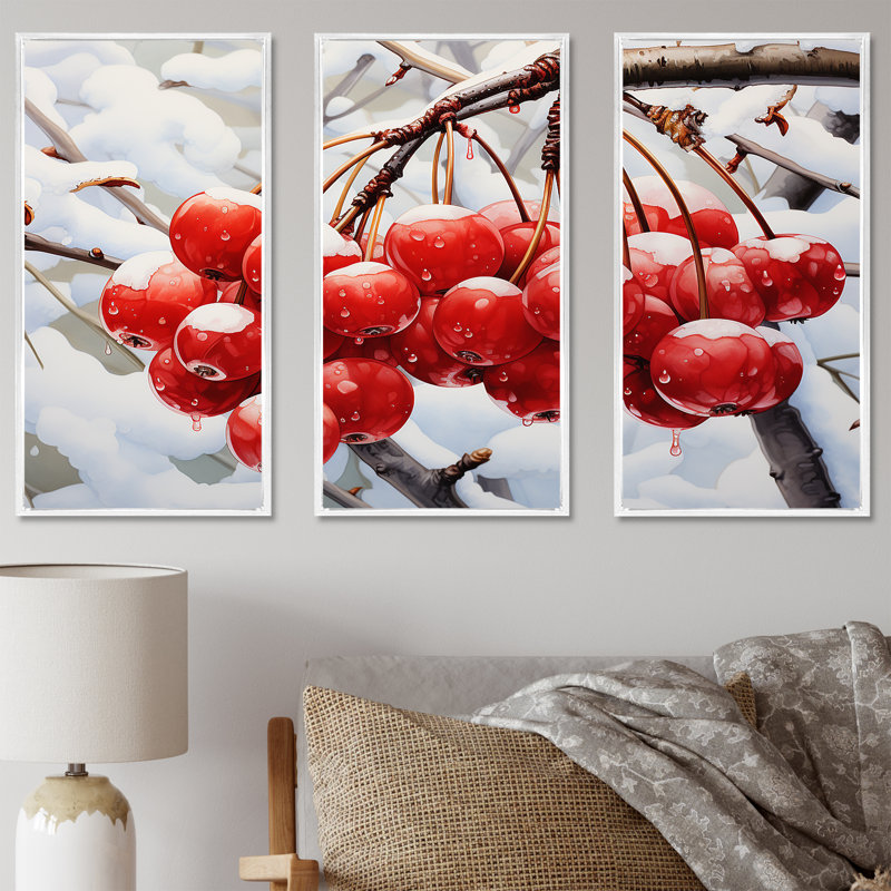 Hiver rouge cerisier - art mural cerise, Cadre flottant blanc, H 32 po x l 48 po