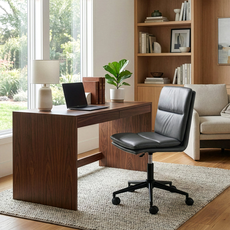 Chaise de travail pivotante en similicuir Moller, Gris