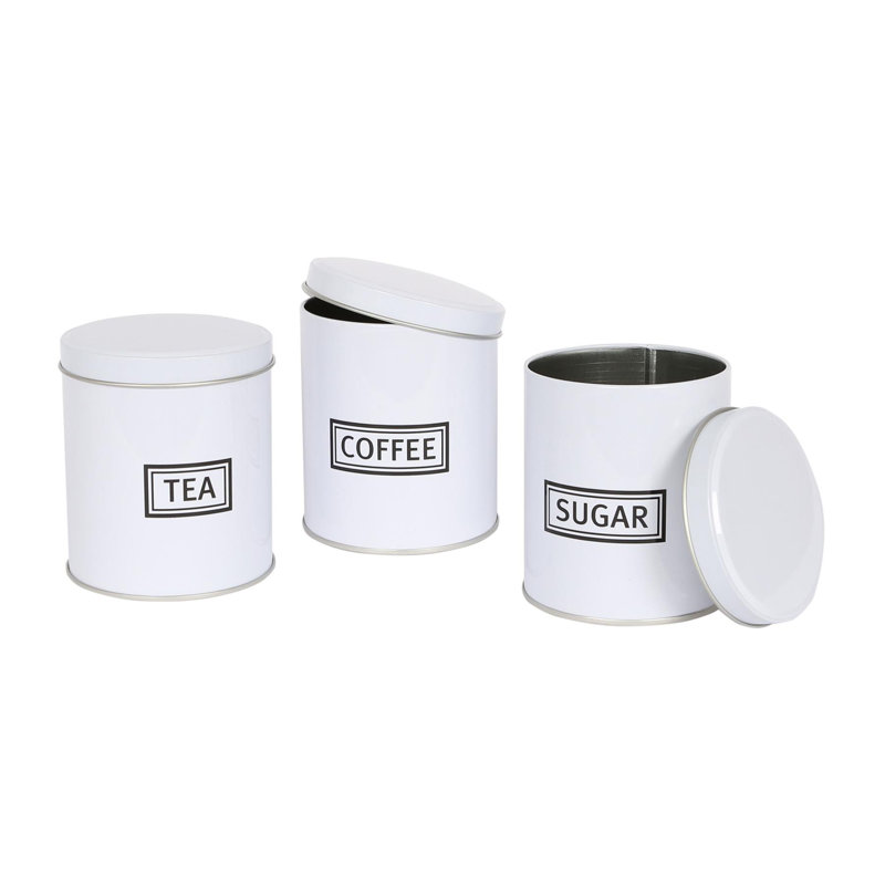 Harbour Housewares - 3 Piece Metal Tea Coffee Sugar Canister Set, White