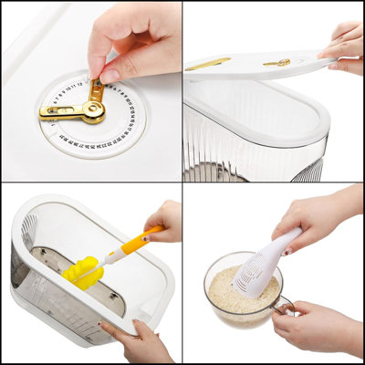 Distributeur transparent pour riz, grand récipient de stockage de céréales de 10 kg avec verre doseur, seau distributeur cylindrique pour la maison, idéal pour les céréales, l'avoine, le café, le soya et le maïs. Parfait pour l'organisation de la cuisine.