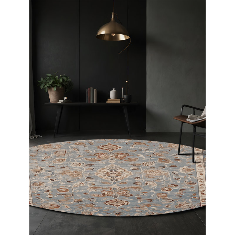 Tapis gris soyeux et moelleux, Rond 5 pi