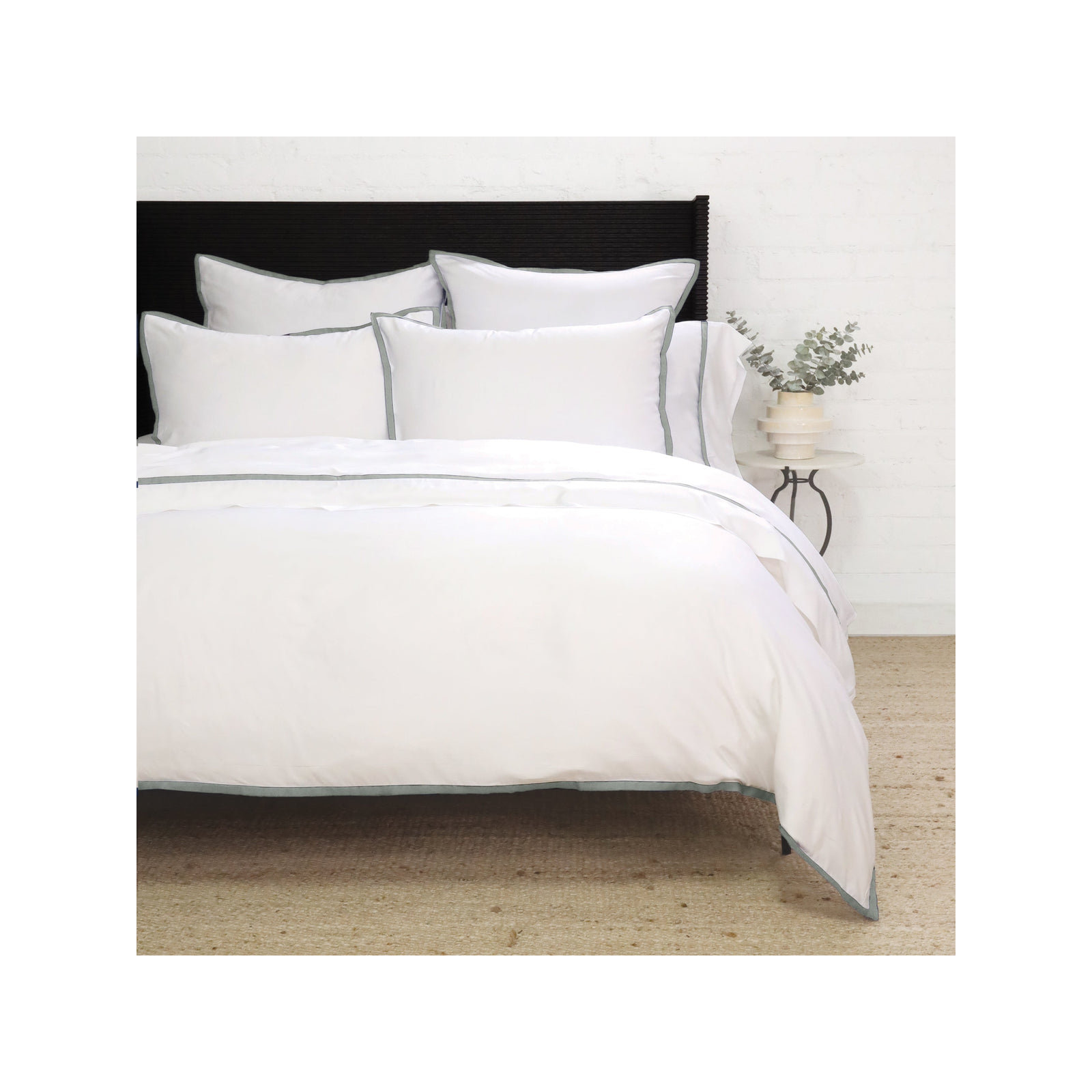 Langston Sateen Pillow Sham, White/Ocean