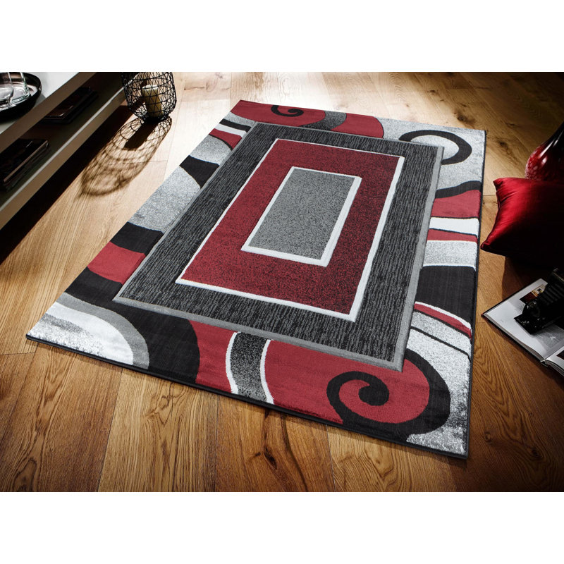 Tapis rouge / noir Anjolie, Rectangle 9 pi 6 po x 13 pi 10 po
