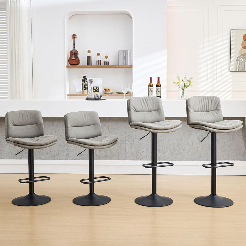 Tabourets de bar pivotants ajustables à double couche rembourrés avec dossier ergonomique (ensemble de 4), Grey, 4