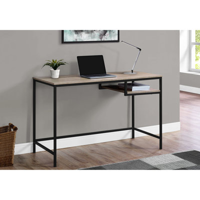 Bureau d'ordinateur 48 po, finition bois taupe foncé, pieds en métal noir, travail contemporain moderne de 48 po, stratifié, métal, spacieux