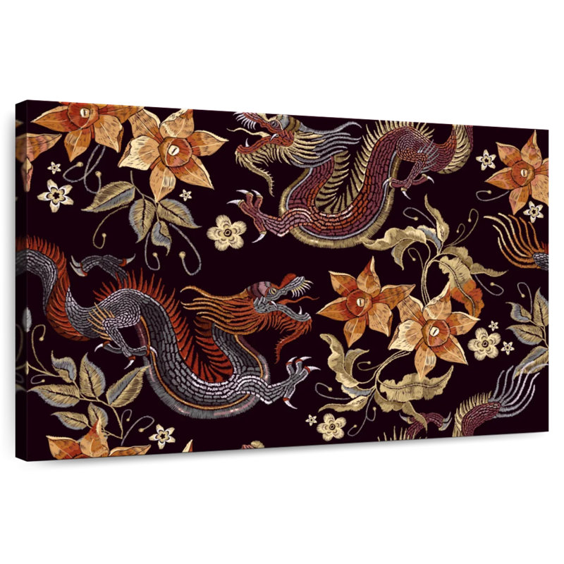 Brampt Dragon Floral Embroidery, 8" H x 12" W