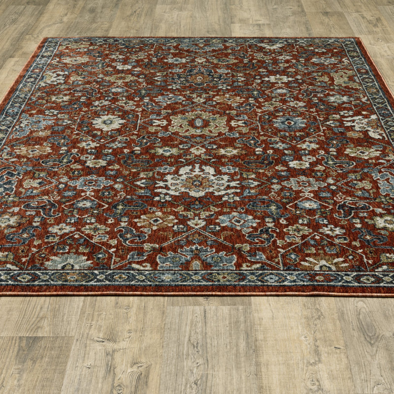 Lumsden Updated Classic Rust Red/Blue Area Rug, Rectangle 5'3" x 7'3"