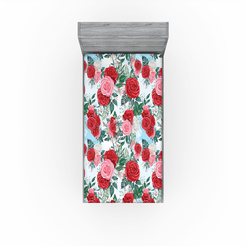 Drap-housse Ambesonne, Drap-housse de taille simple, Corail foncé, rose pastel / floral
