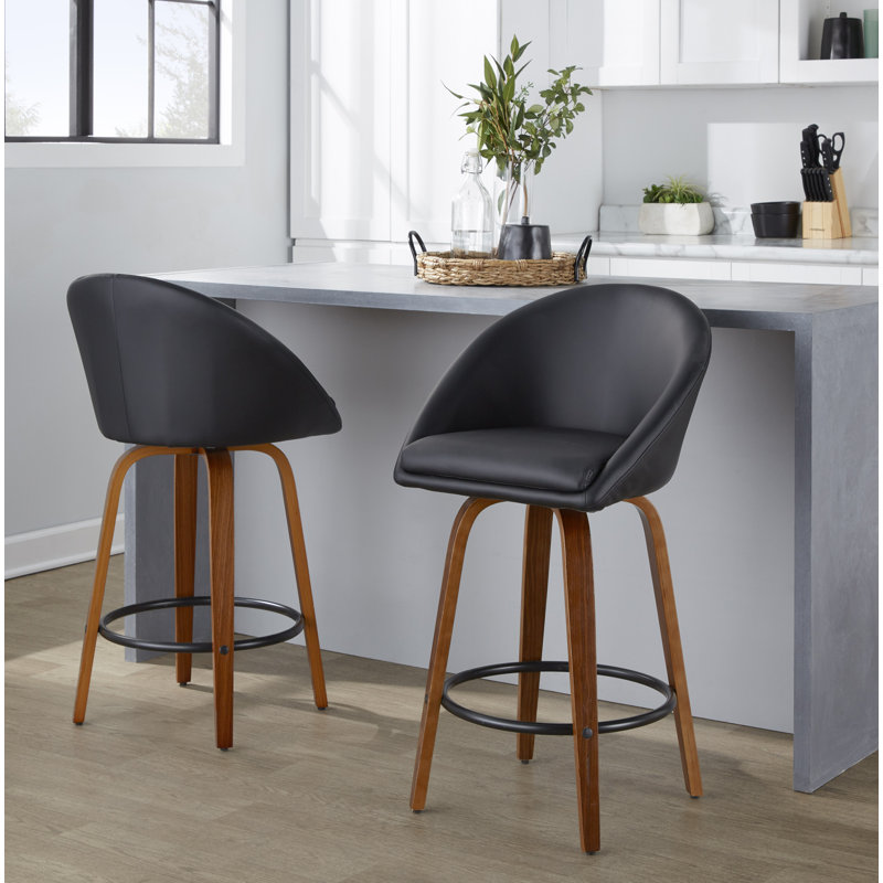 Tabouret de comptoir en faux cuir Maddison, Tabouret de comptoir (siège d'une hauteur de 26 p, Noyer / noir