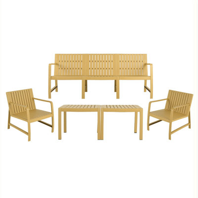 5-Piece Indoor/Outdoor Furniture Set - 3-Seater Sofa ,2 Chairs & 2 Coffee Tables Waterproof PP Material - Easy Assembly Patio Conversation Set