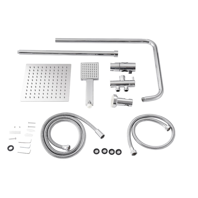 Rainfall Shower Riser Rail Kit With 8"square Over Head Shower Head And Hand