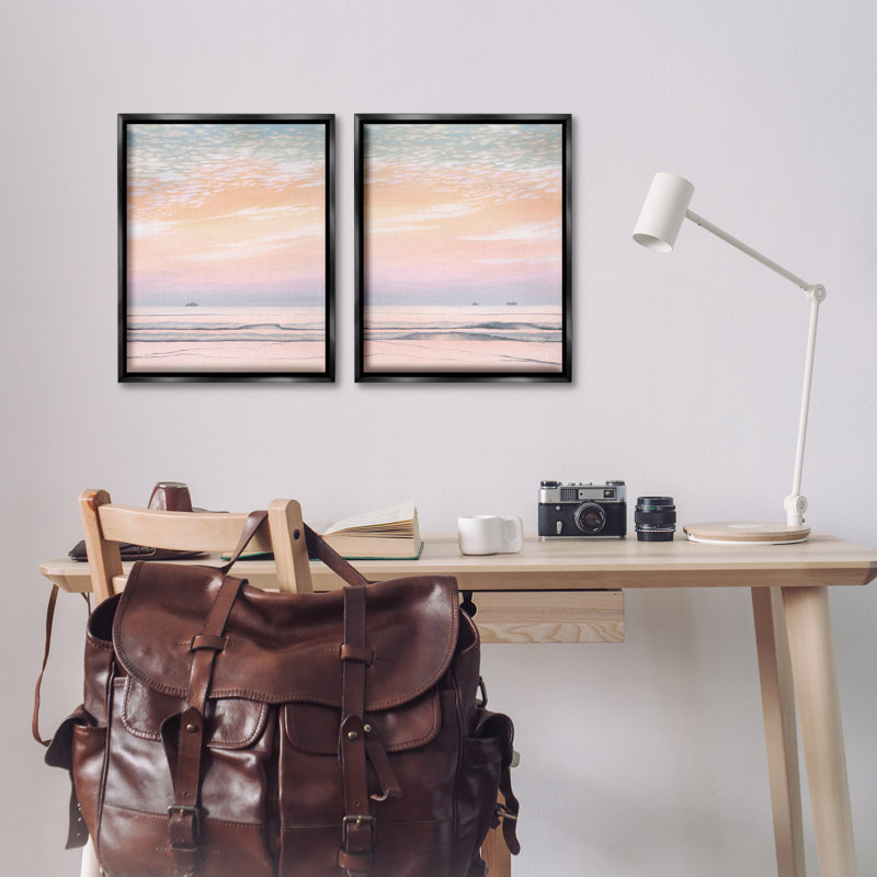  Ensemble de 2 toiles flottantes encadrées Peachy Coastal Sunrise par Grace Popp, H 21 po x l 17 po