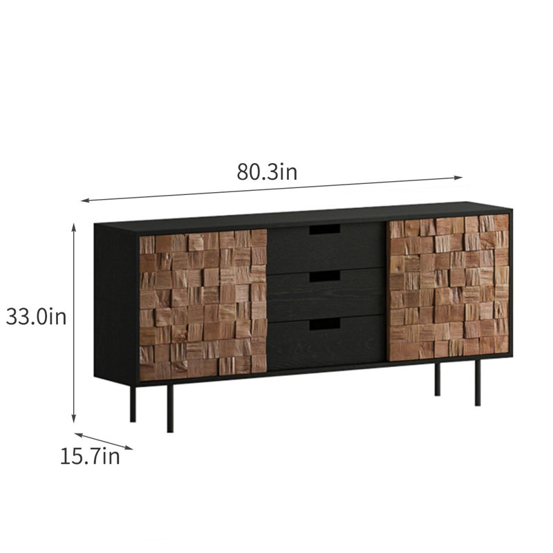 Buffet rétro en bois massif multi-rangements