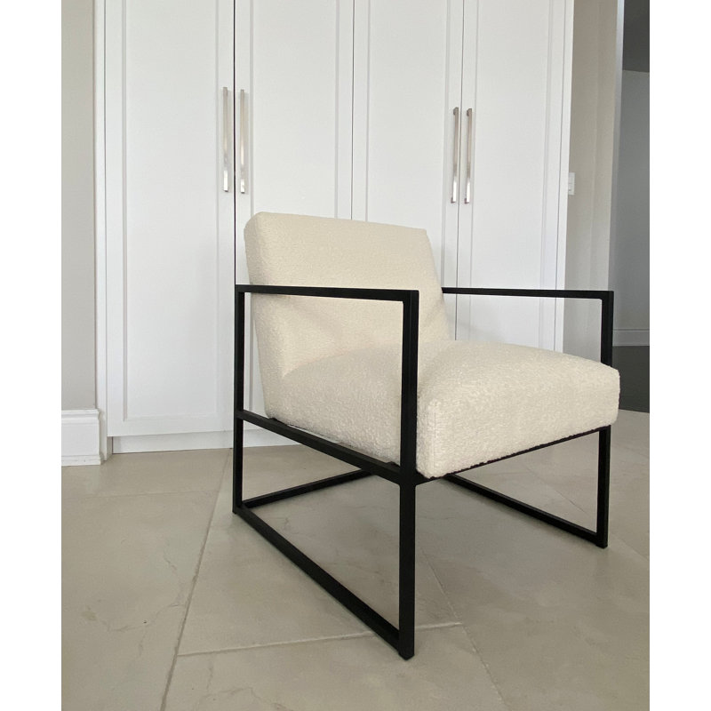 Fauteuil rembourré en métal de 25,75 po de large Seat4U, Polyester blanc crème