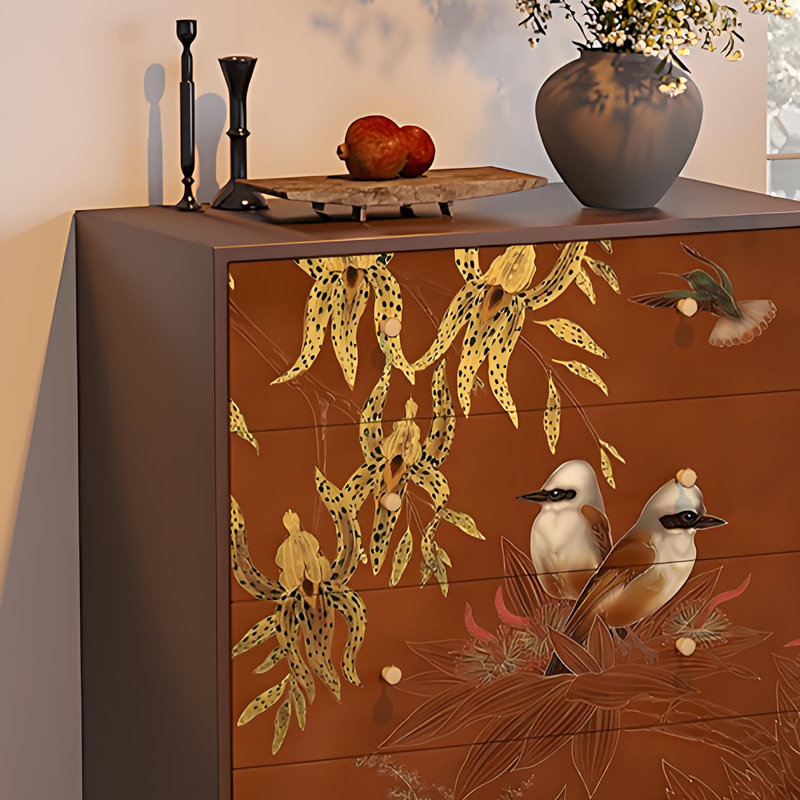 Armoire de rangement à 5 tiroirs de style chinois, Noyer