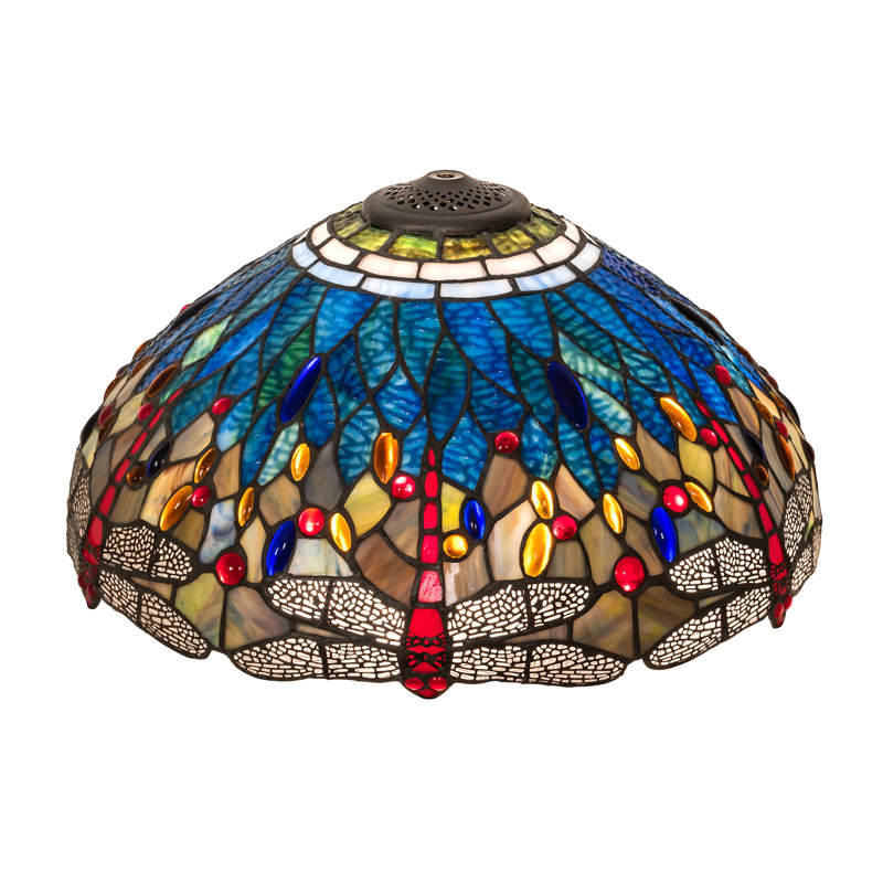 18" Wide Tiffany Hanginghead Dragonfly Shade, Green/Blue/Red/White