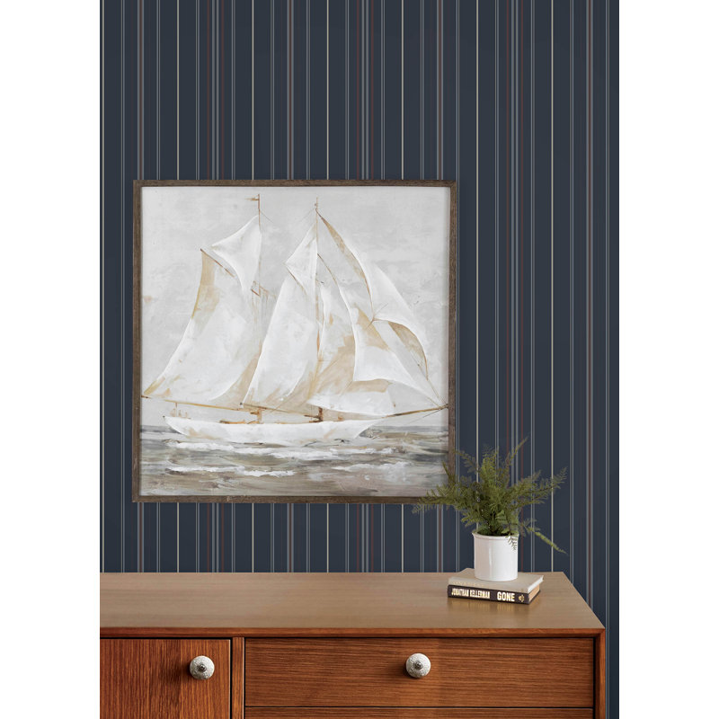 Papier peint à rayures fines bleu marine moderne Lascelle, Navy
