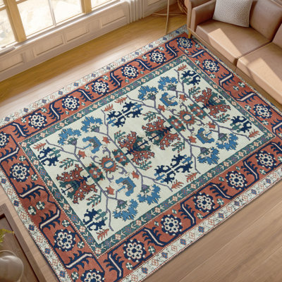 Tapis ivoire et rouille noué à la main de haute qualité