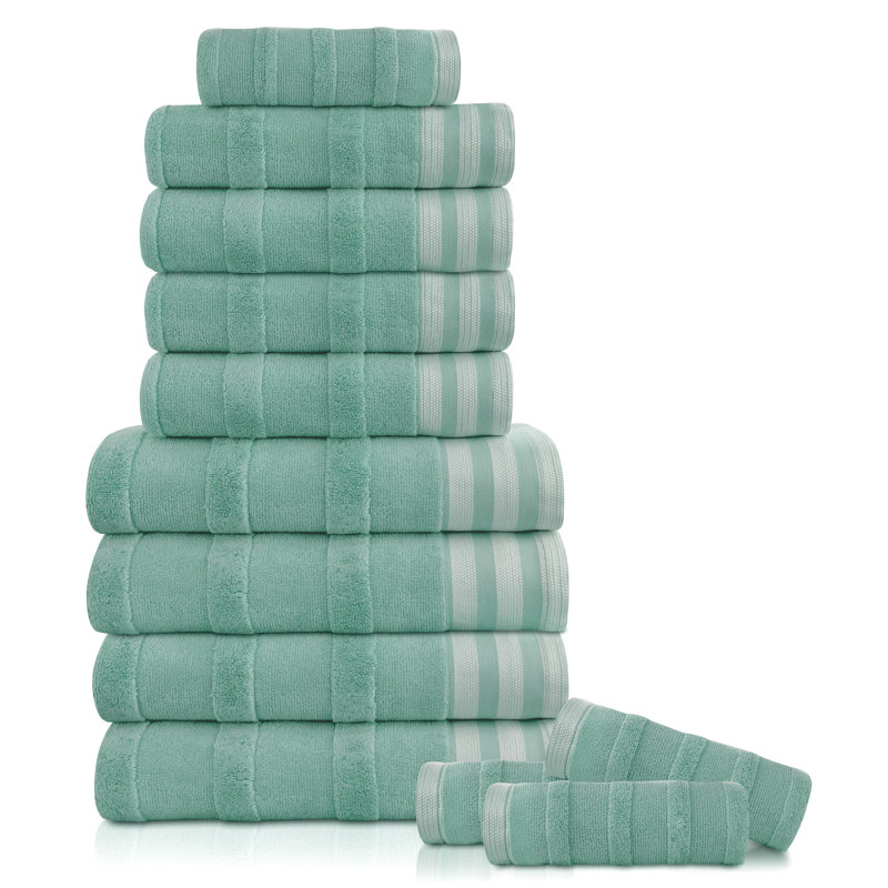 Kathy Ireland 12-Piece Jacquard Stripe Kyoto Towel Set, 12 Piece Towel Set, Sage