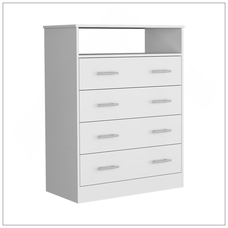 Commode 4 tiroirs Pérou, plateau supérieur, 1 tablette ouverte, Blanc