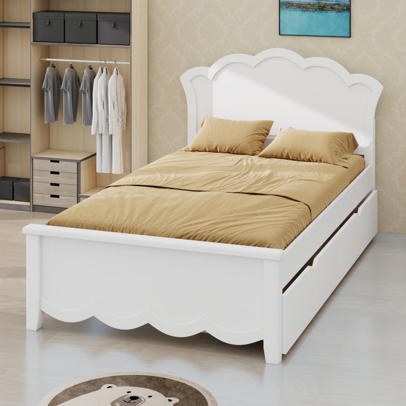 Platform Bed Featuring Headboard and Two Under-Bed Drawers, Space-Saving Design, Twin