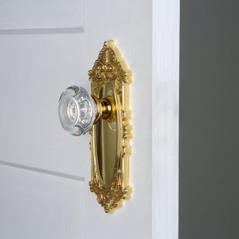 Grand mannequin grande plaque victorienne avec bouton de porte en cristal Bordeaux, Laiton intemporel