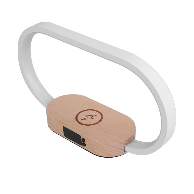 Lampe de table tactile avec horloge à charge sans fil à intensité variable