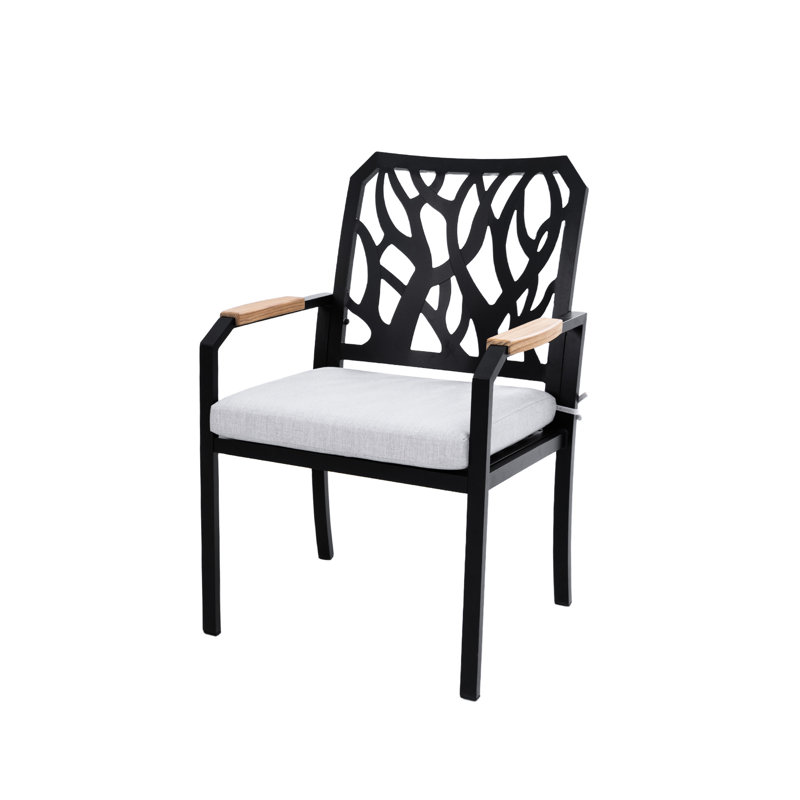 Chaises de patio 2 pièces avec coussins en tissu - Branche, coussins de forme, structure en aluminium, bois, brun bourbon