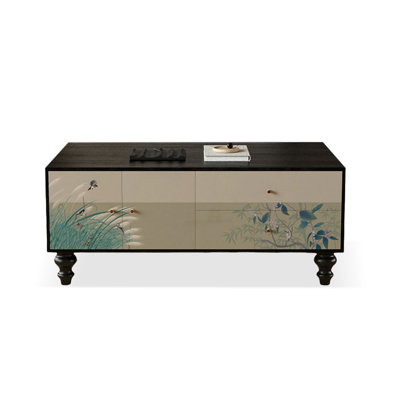 47.24" Black Solid Wood Rectangular Coffee Table