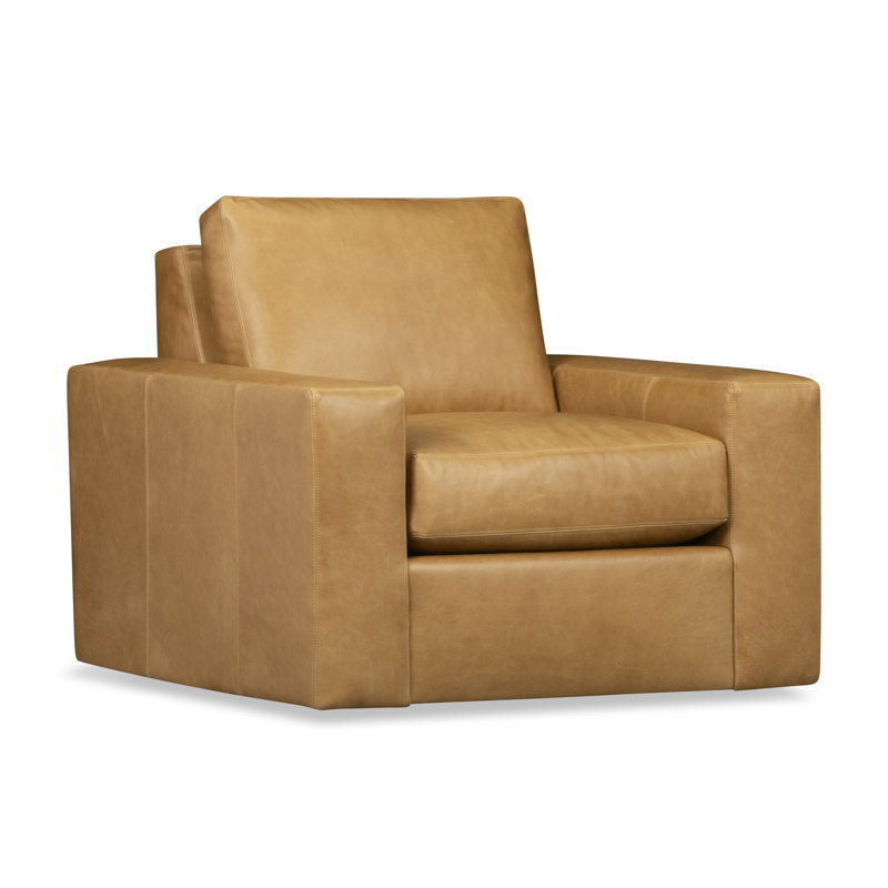 Fauteuil pivotant en cuir véritable Jonie, Cuir véritable brun moyen Bistro