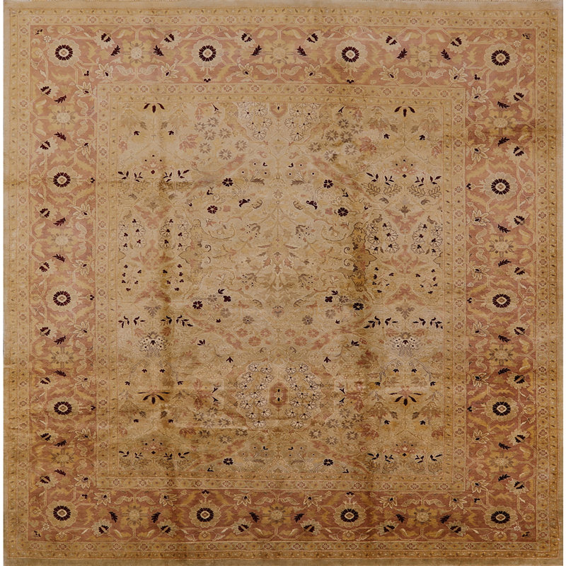 Tapis beige / rouge Bergson, Carré de 3 pi