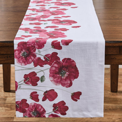  Poppy Red Floral Table Runner 15" x 54"