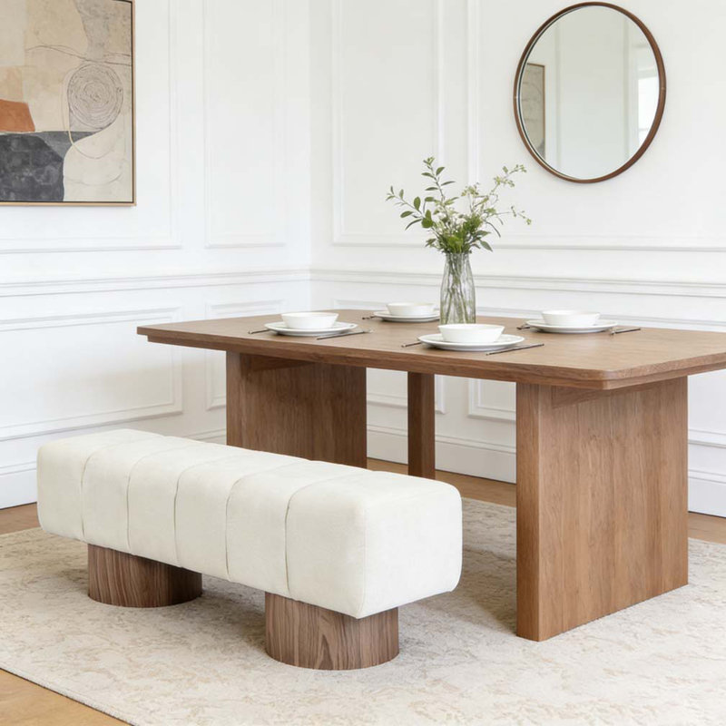 Upholstered Dining Bench for Dining Room, Beige