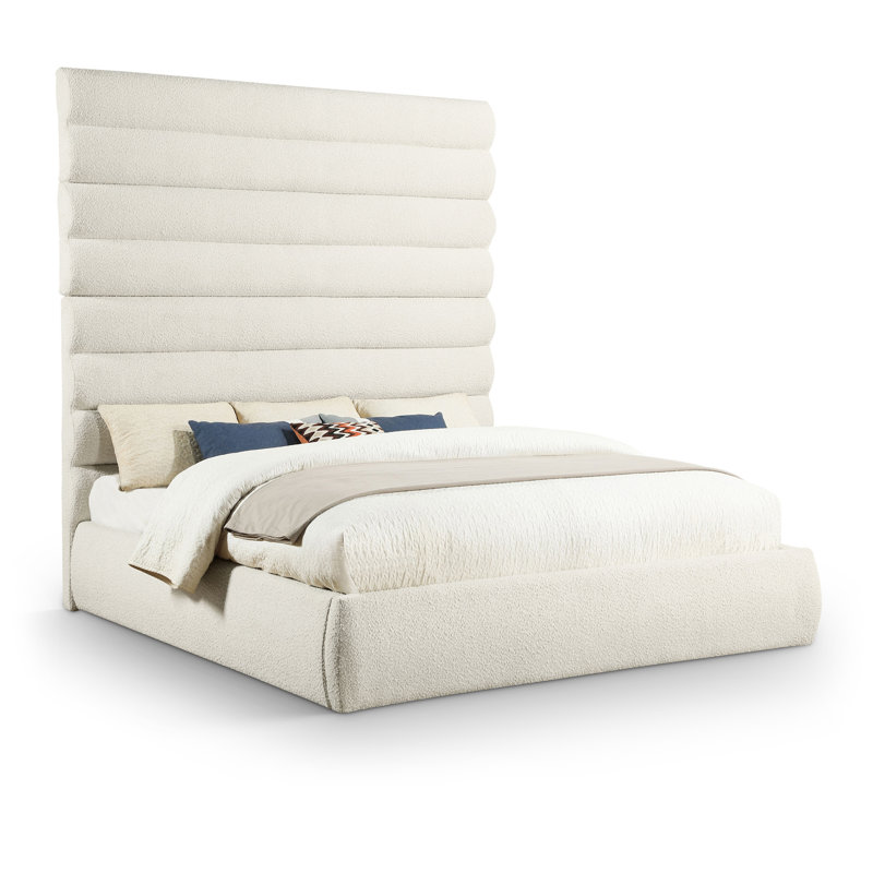 Lit en tissu Adam, Crème, Très grand lit, Boucle Fabric