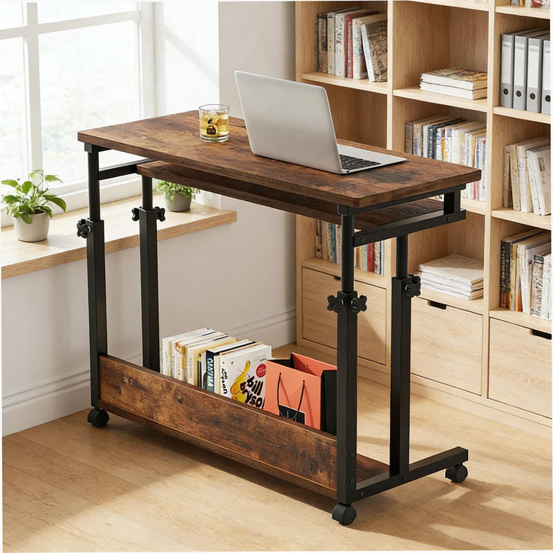 Bureau avec roulettes, table pour ordinateur portable pratique, bureau à hauteur réglable